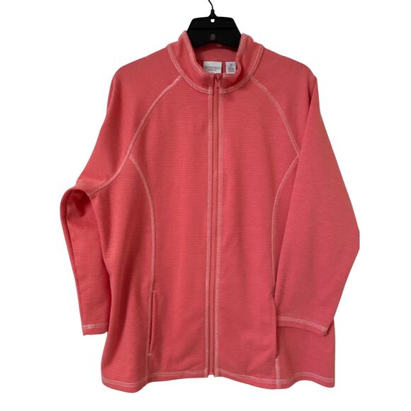 Weekends by Chico’s Size 2, Large 3/4 Sleeve Coral Zip up Jacket With Pockets - Picture 1 of 6